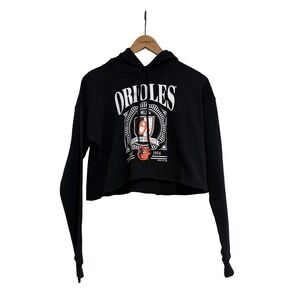 WEAR by Erin Andrews Baltimore Orioles Black Cropped Hoodie Sweatshirt Small